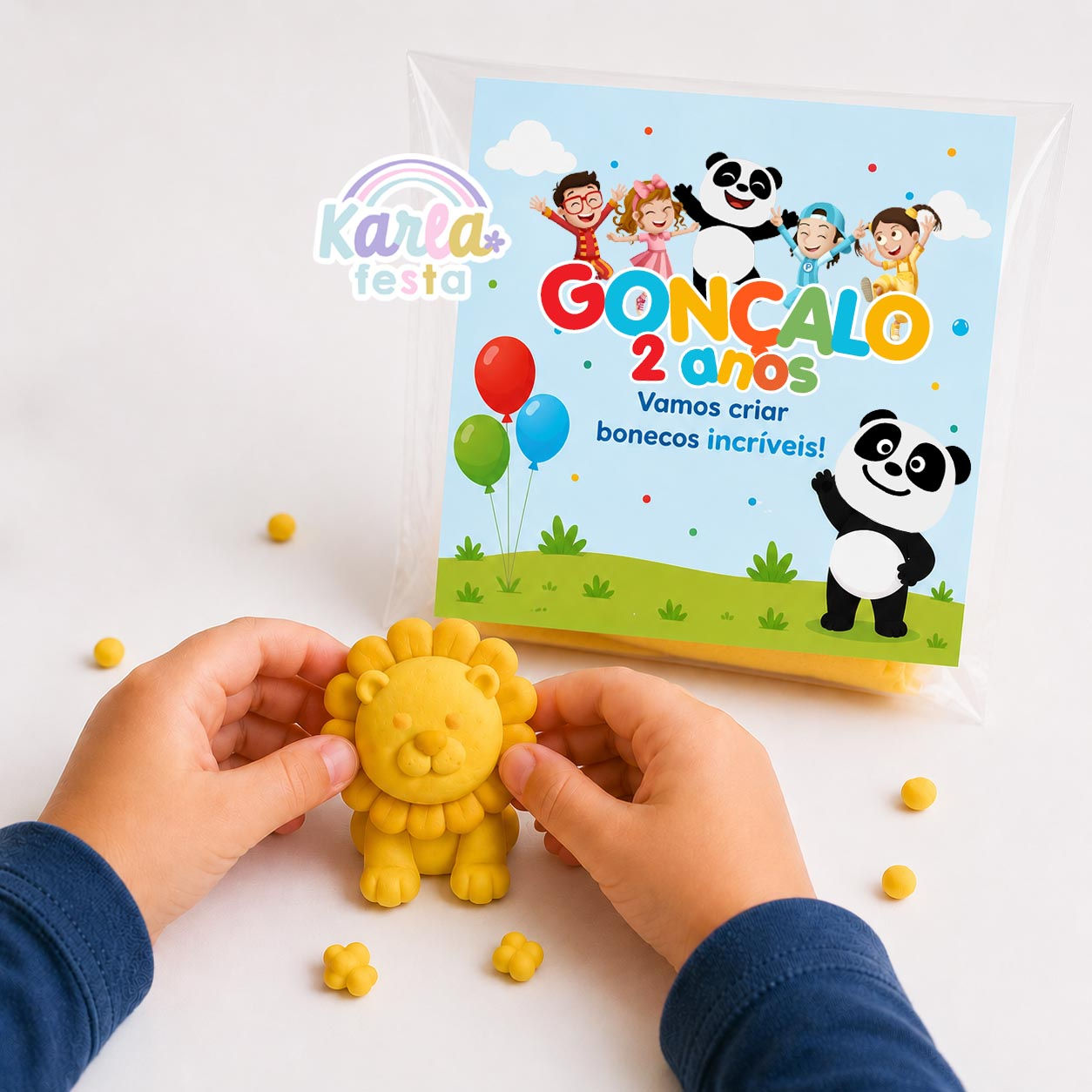 Massa Criativa secado rápido Panda e Caricas | Lembrança personalizada