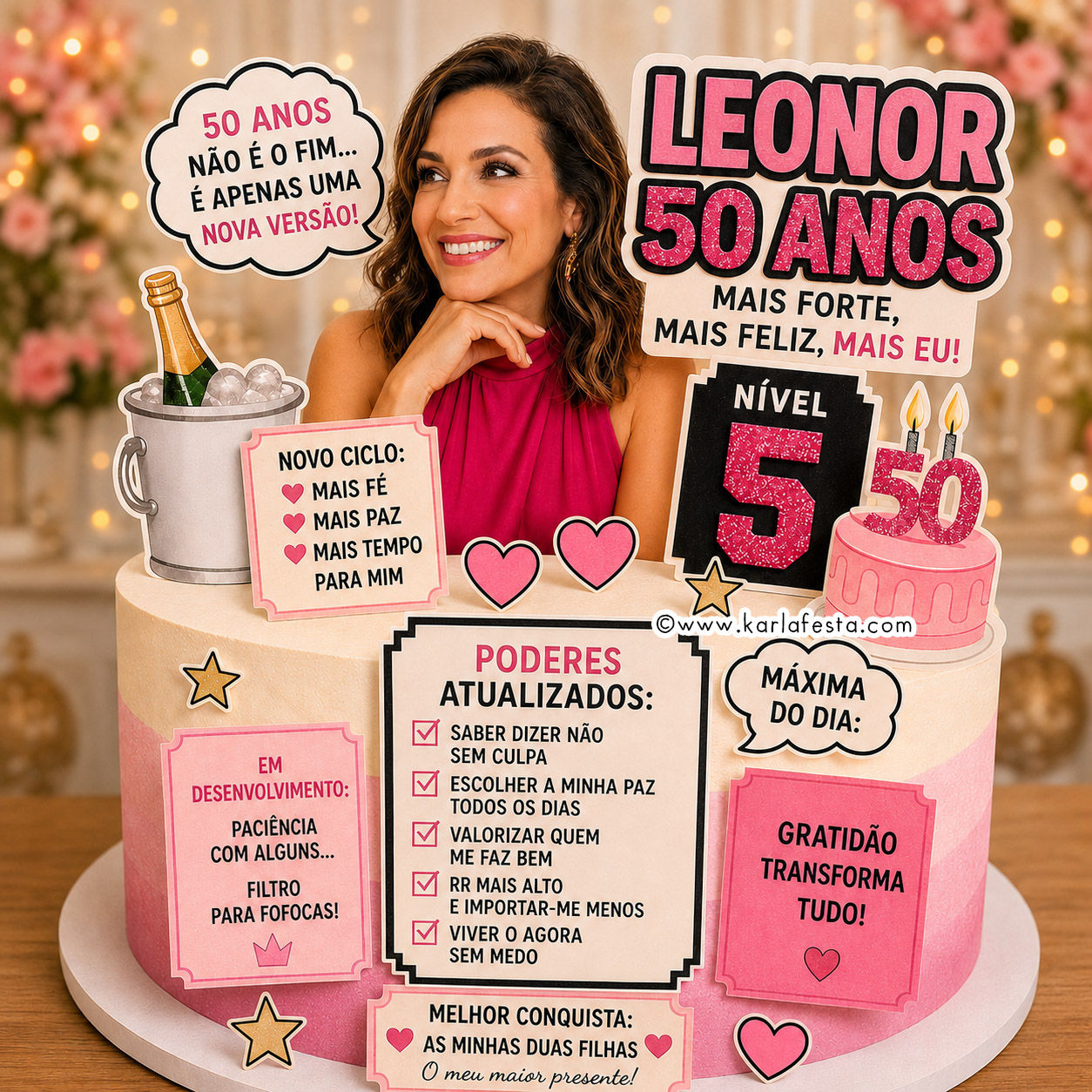 Topo de Bolo Personalizado com Foto - Adulto | 50 Anos, 40 Anos, 60 ou mais