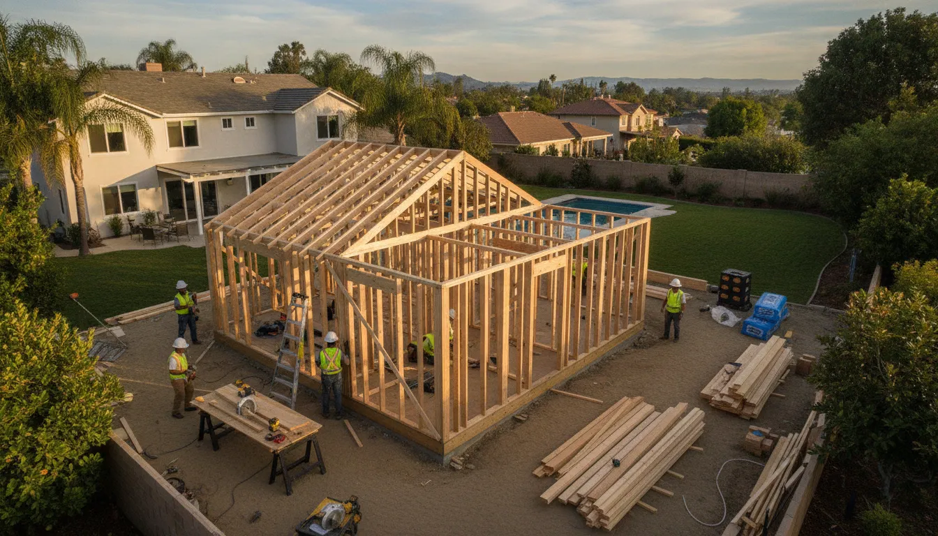 Los Angeles ADU construction framing underway in a residential backyard