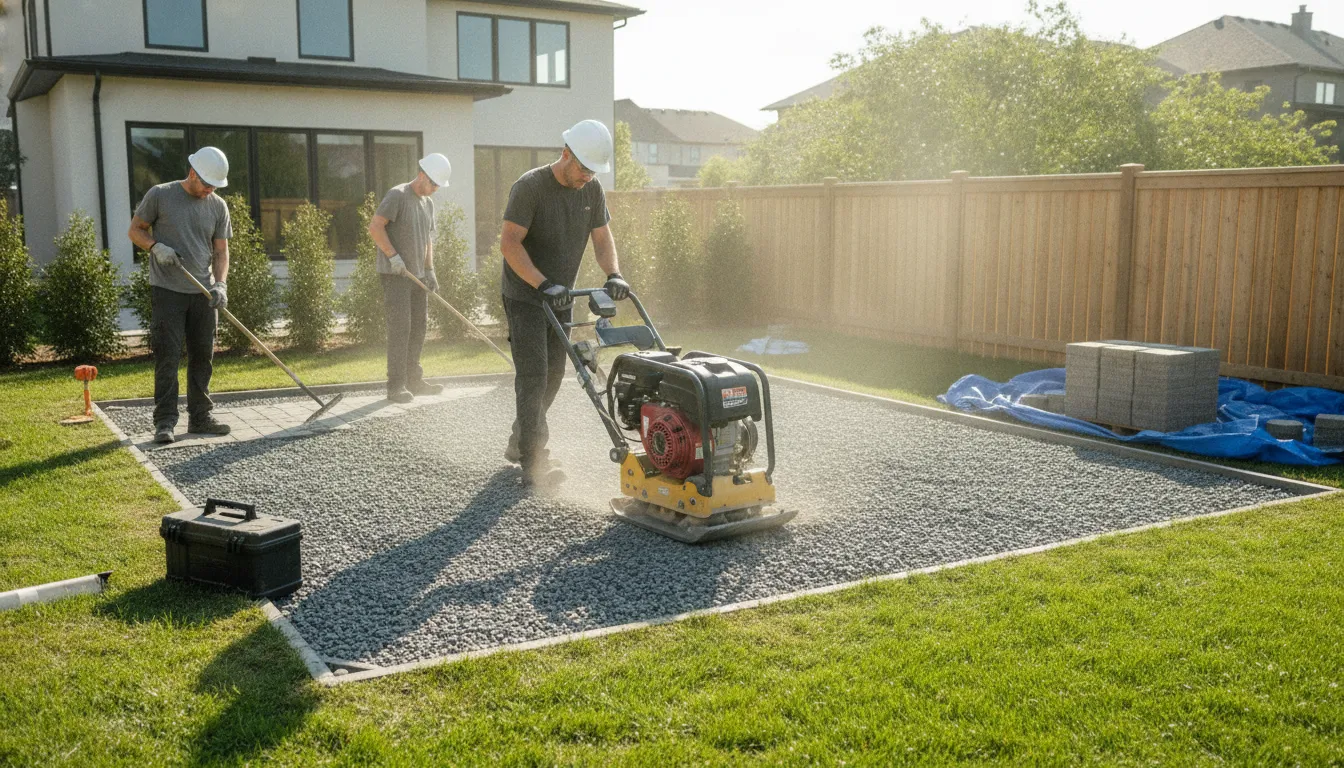 Compacted gravel base prepared for paver installation