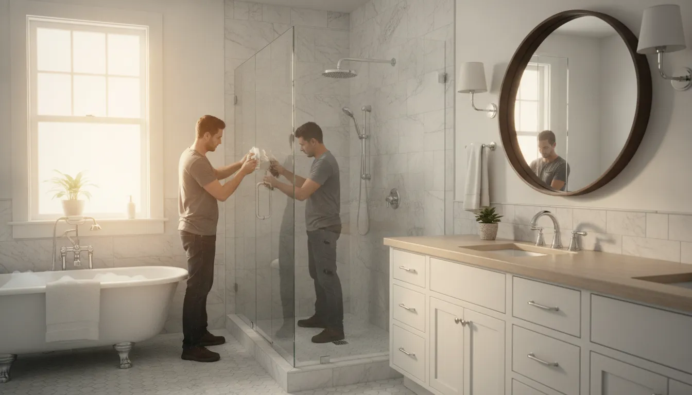 Freshly tiled walk-in shower in a remodeled Studio City bathroom