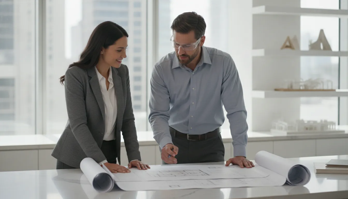 Contractor reviewing renovation plans and permit requirements with a Los Angeles homeowner