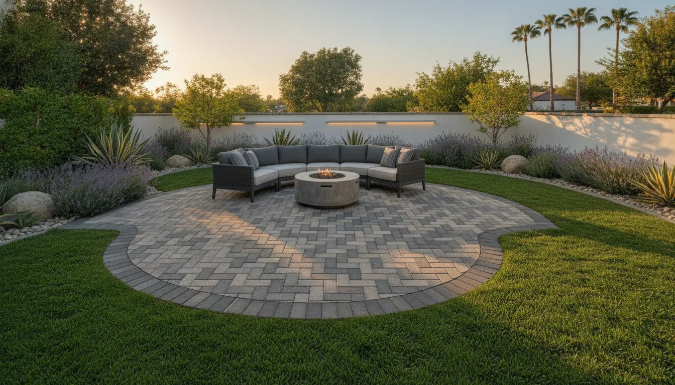Angelus pavers installed in a modern Southern California backyard patio