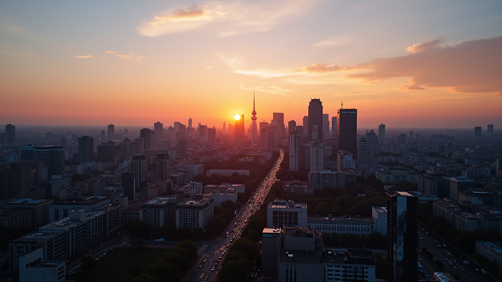 Panoramablick auf die Skyline von Berlin Mitte bei Abenddämmerung