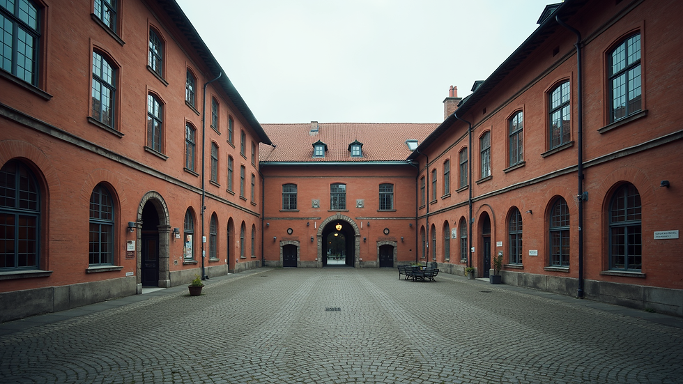 Blick auf den historischen Innenhof der Alten Münze Berlin mit Eventaufbau