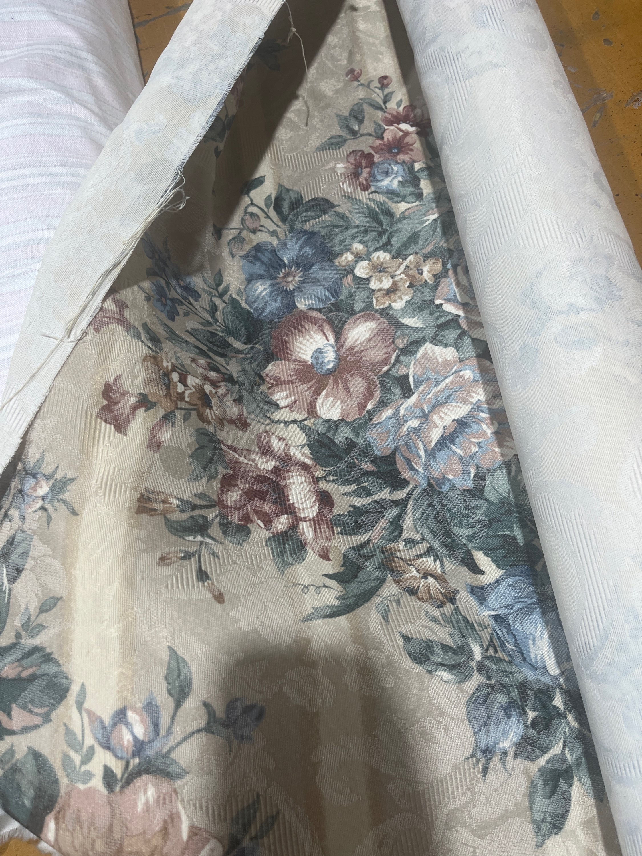 Brown blue and green floral Brocade