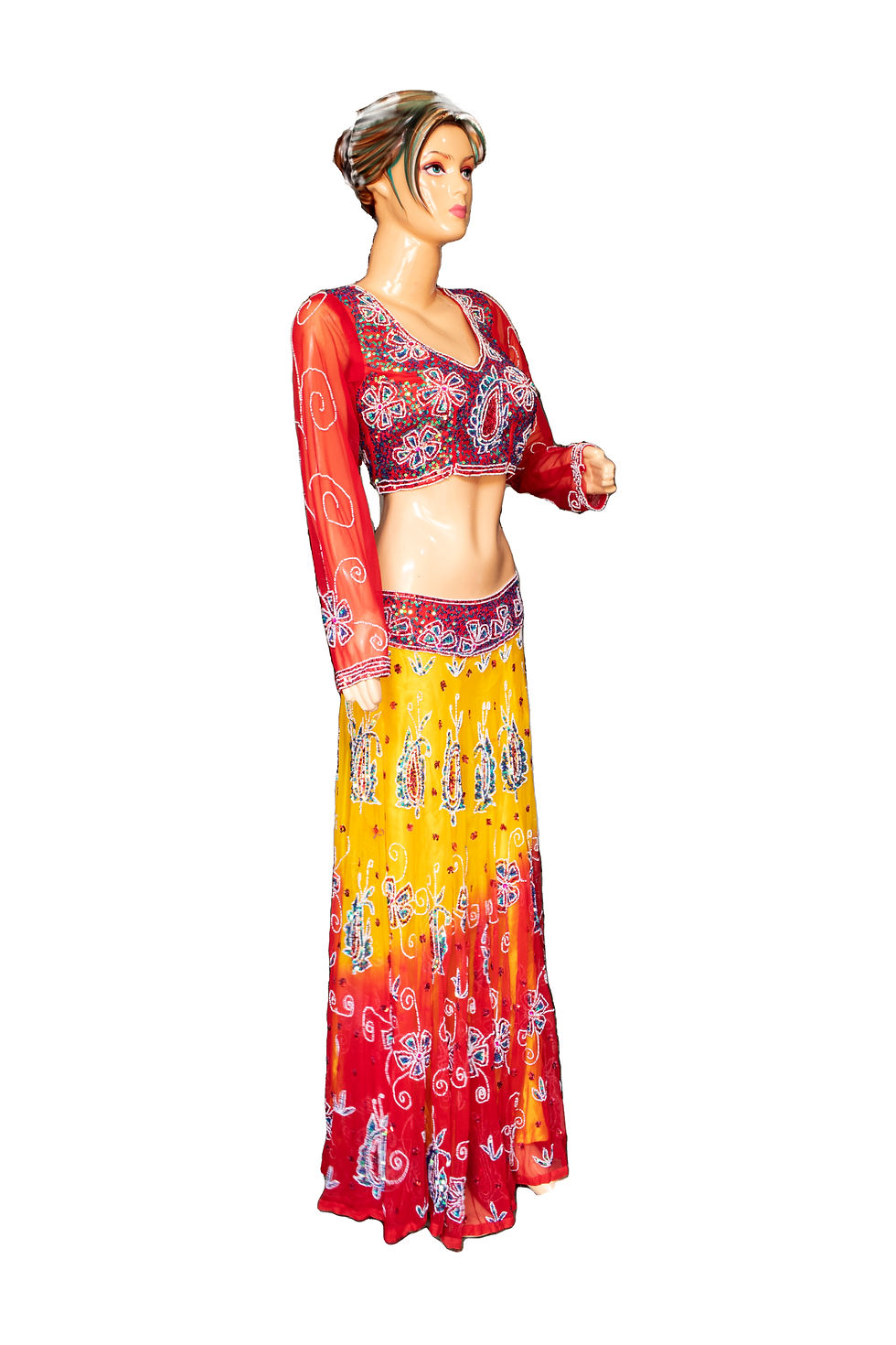 Thumbnail: Detailed image of the fabric texture and color shades of the Sequins and Beads Lehenga Choli by Rose Fashion House Delhi.
