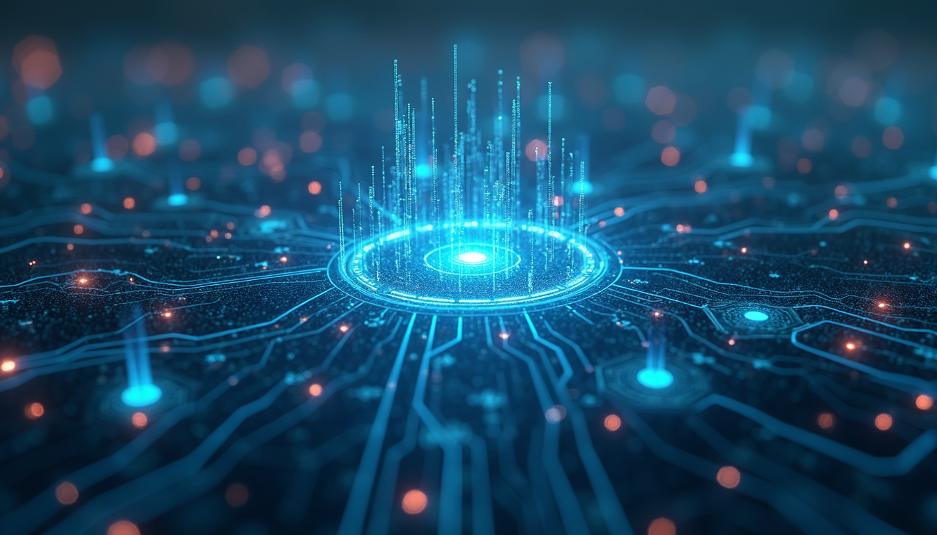 High angle view of an expansive digital field representing technological progress