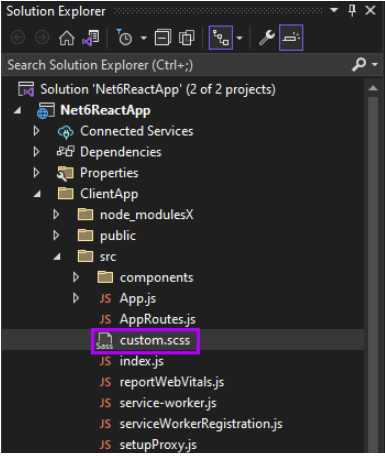 Screenshot showing the renaming of custom.css to custom.scss