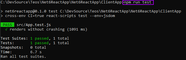Screenshot showing results of running rront-end tests