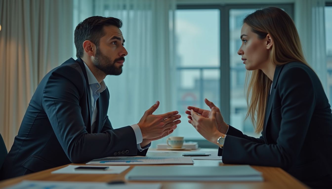 Close-up view of a consultant discussing AI ethics with a client