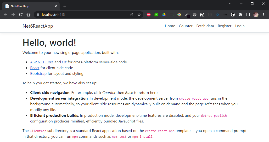 Screenshot of the single-page application running