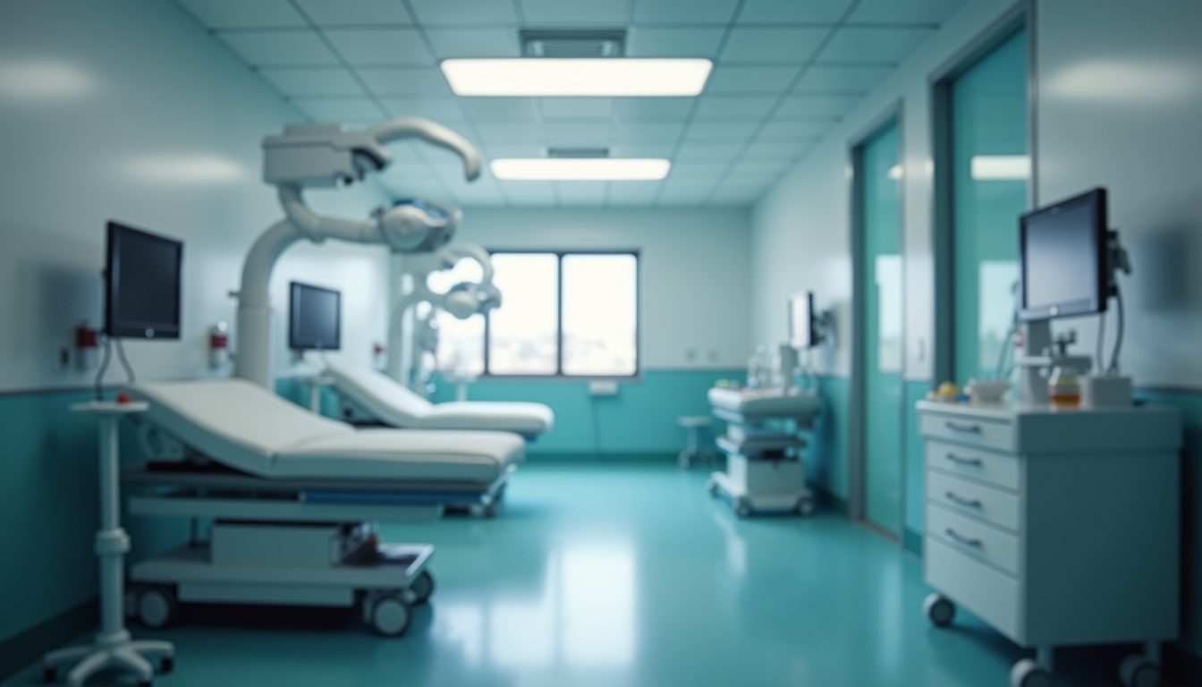 Eye-level view of a modern hospital room with AI medical equipment