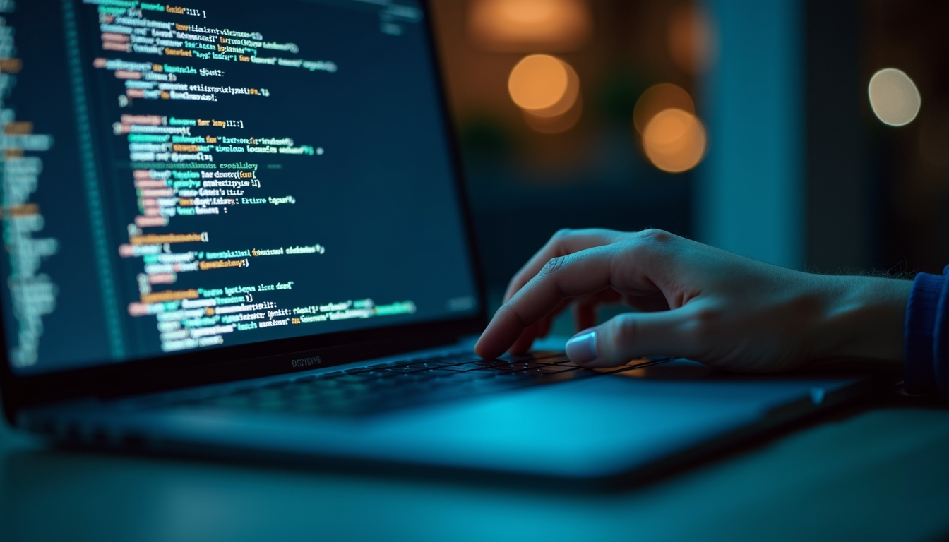 Eye-level view of a laptop displaying AI-related code