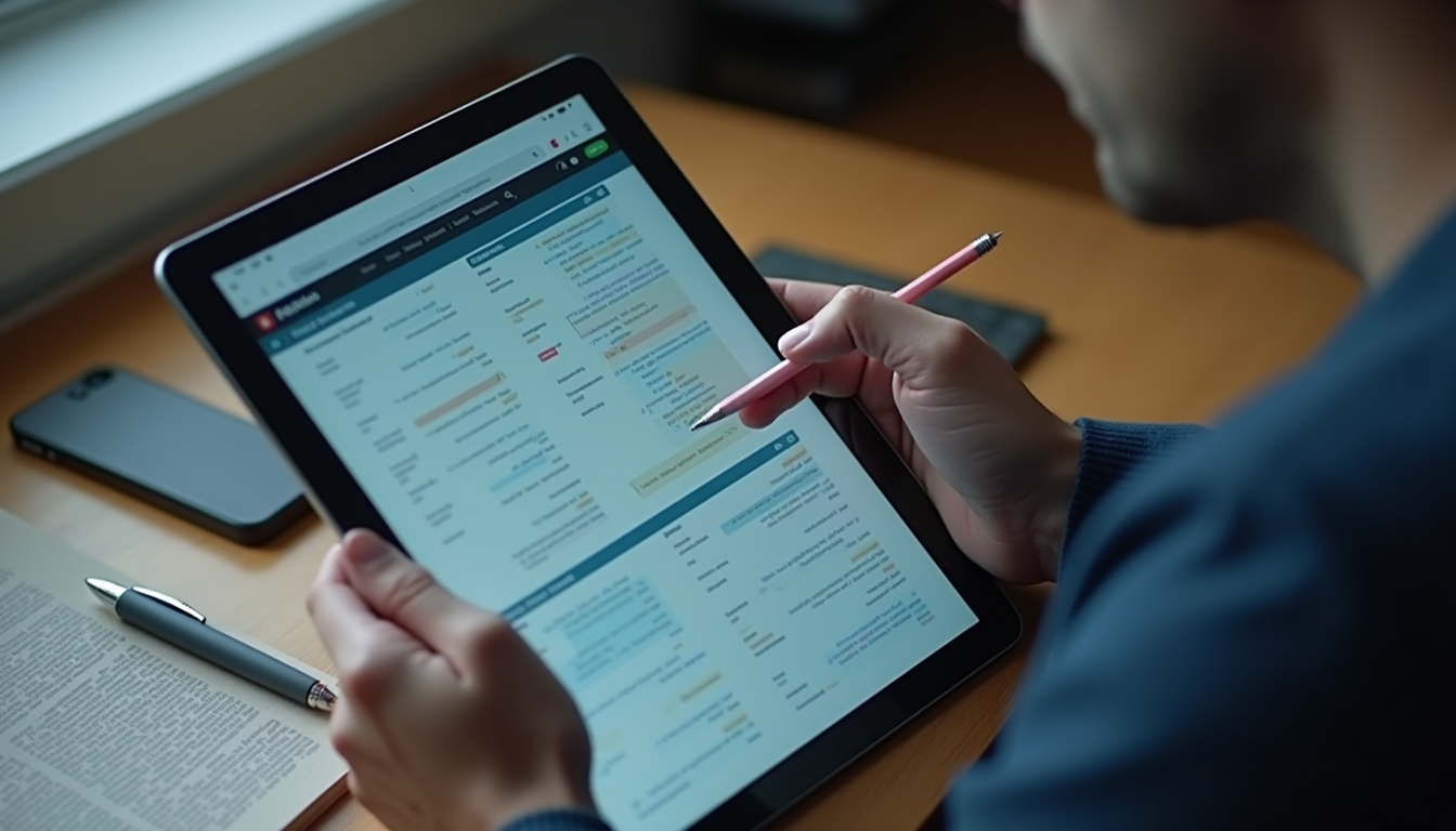 High angle view of open-source coding project diagram on a digital tablet