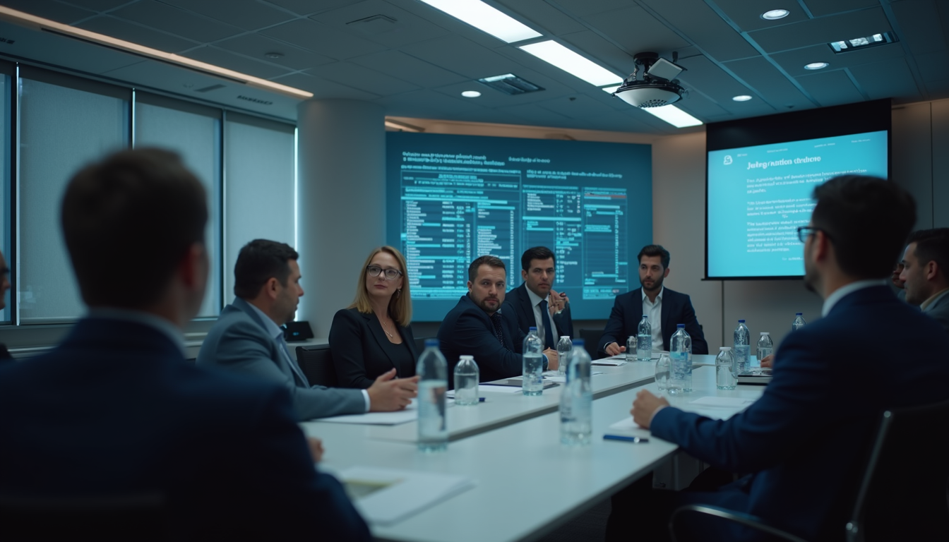 Wide angle view of a panel discussion on ethical AI practices
