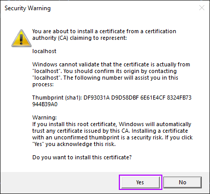 Security Warning dialog