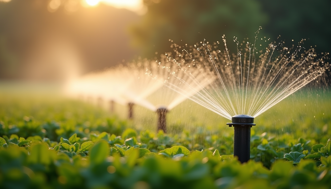 Close-up view of a smart irrigation system in action