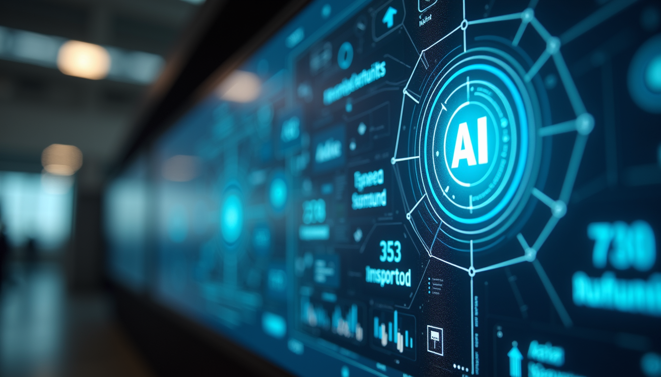 Close-up view of futuristic digital display representing AI technology