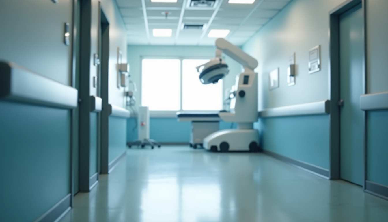 Eye-level view of a modern hospital room with AI medical equipment