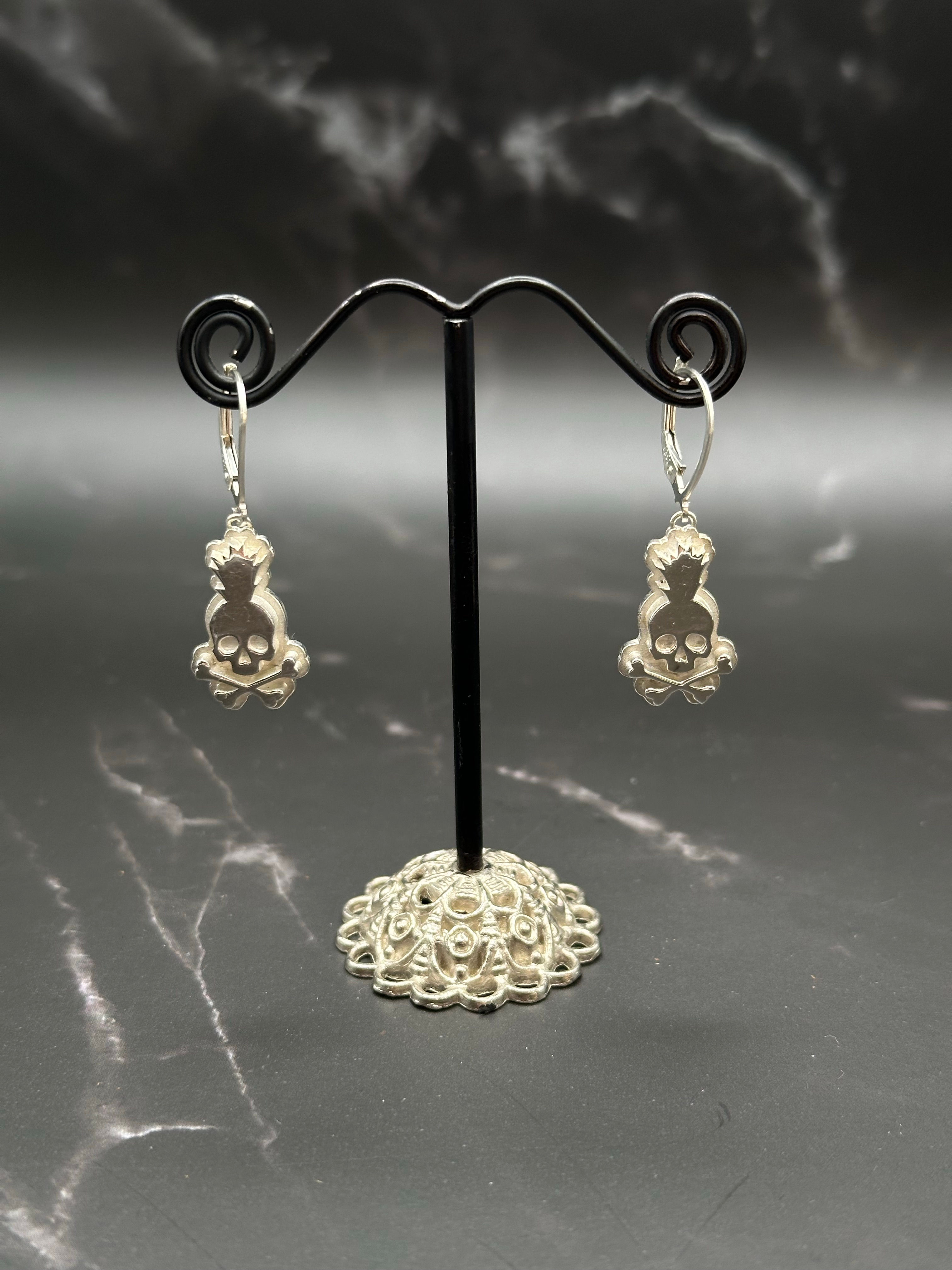 Sterling Silver Skull & Crossbones Drop Earrings