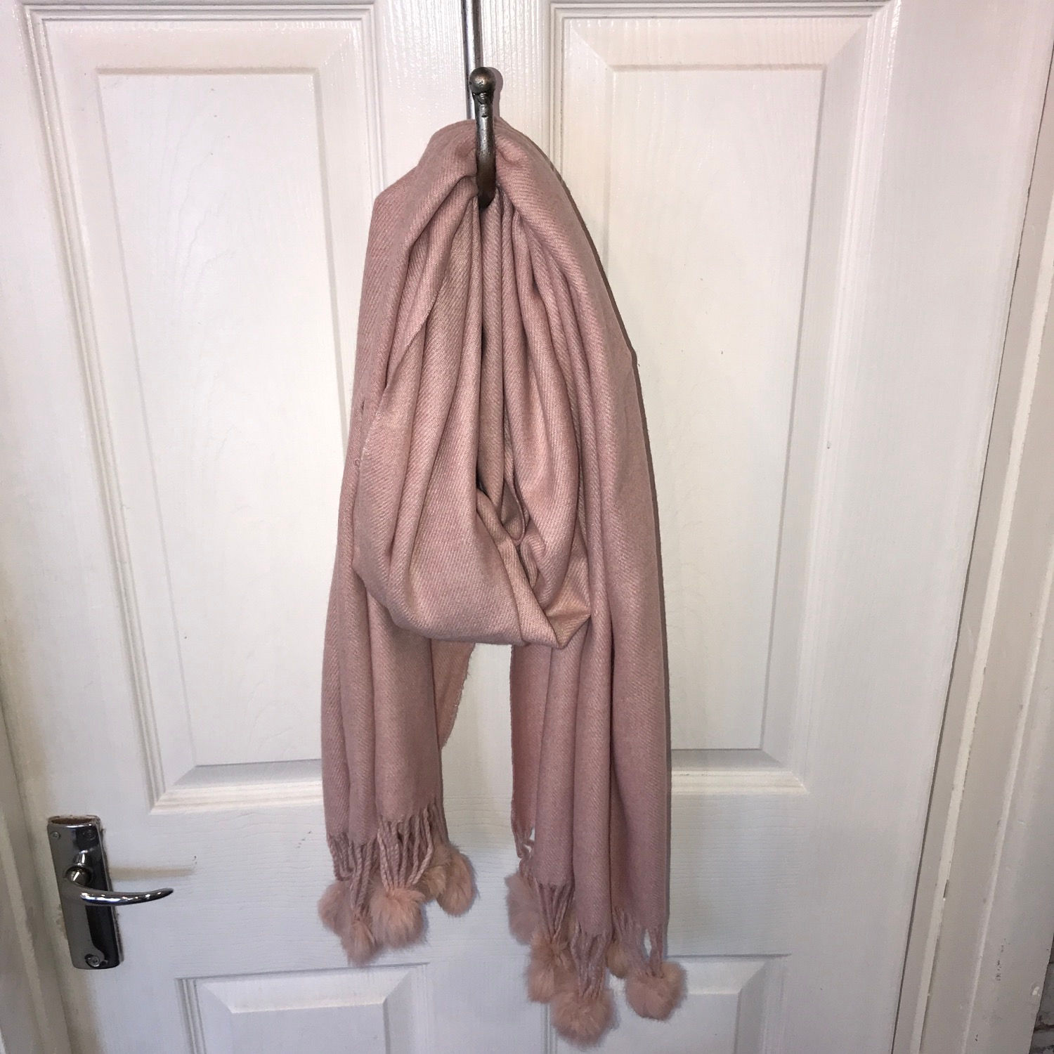 DUSTY PINK WOOL MIX POM-POM SCARF