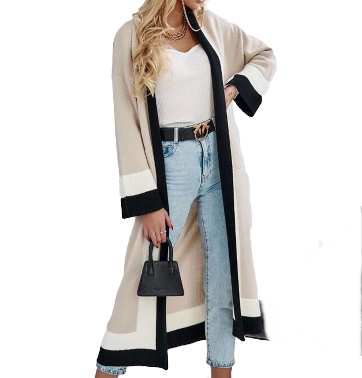BLACK LONGLINE KNITTED CARDIGAN
