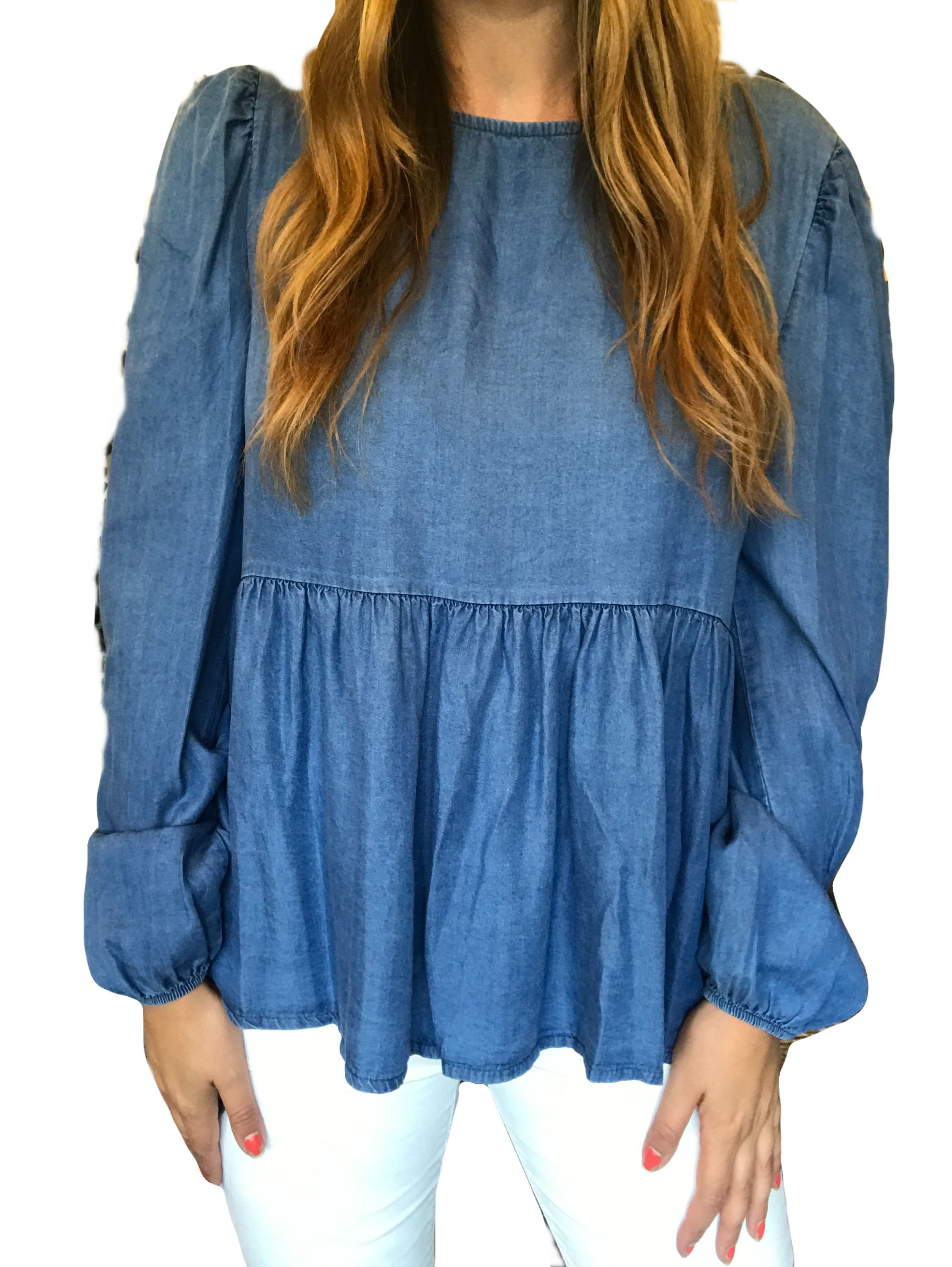 2-WAY DENIM LONG SLEEVE TOP