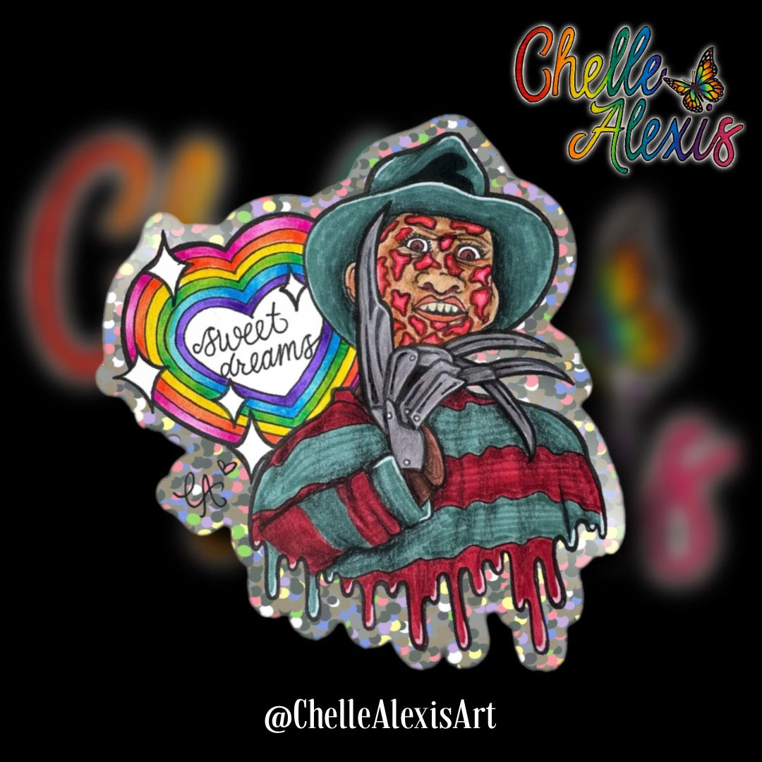 Freddy Krueger "Sweet Dreams" Holographic Glitter Vinyl Sticker