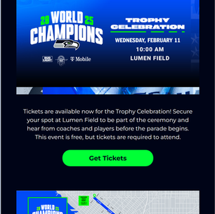 SEAHAWKS WORLD CHAMPIONS!!! PARADE WEDNESDAY, FEB 11 10 AM TROPHY CELEBRATION /11 AM PARADE