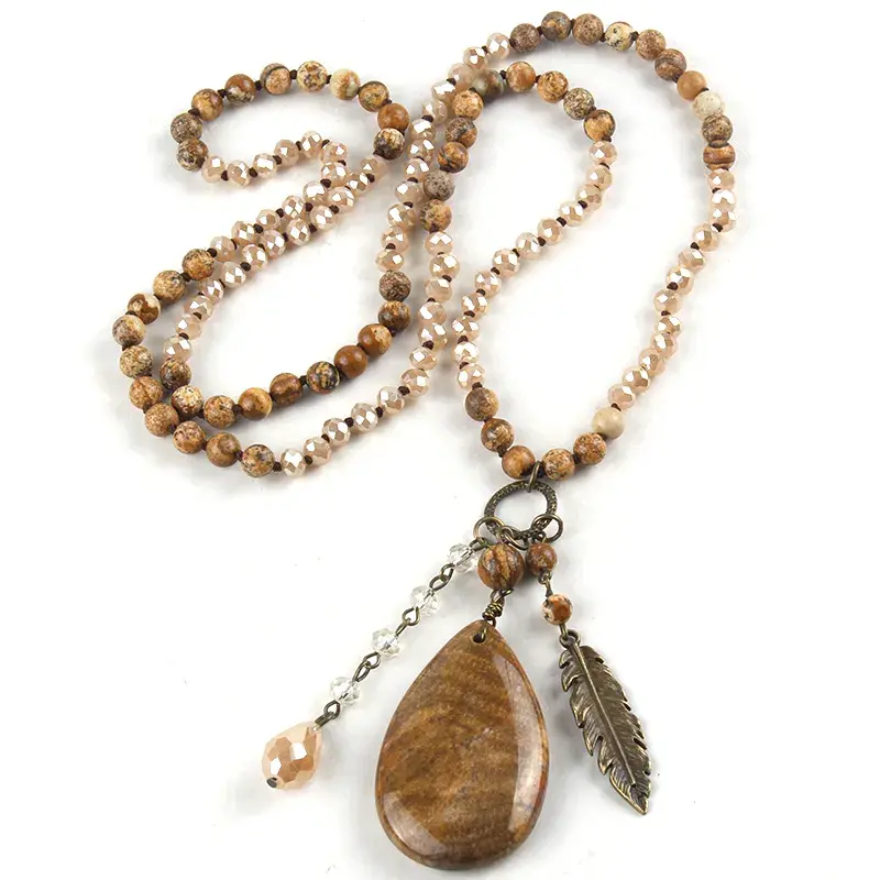 Thumbnail: Bohemian Jewelry Accessory Stones Knotted With Stone Dorp Pendant Necklace