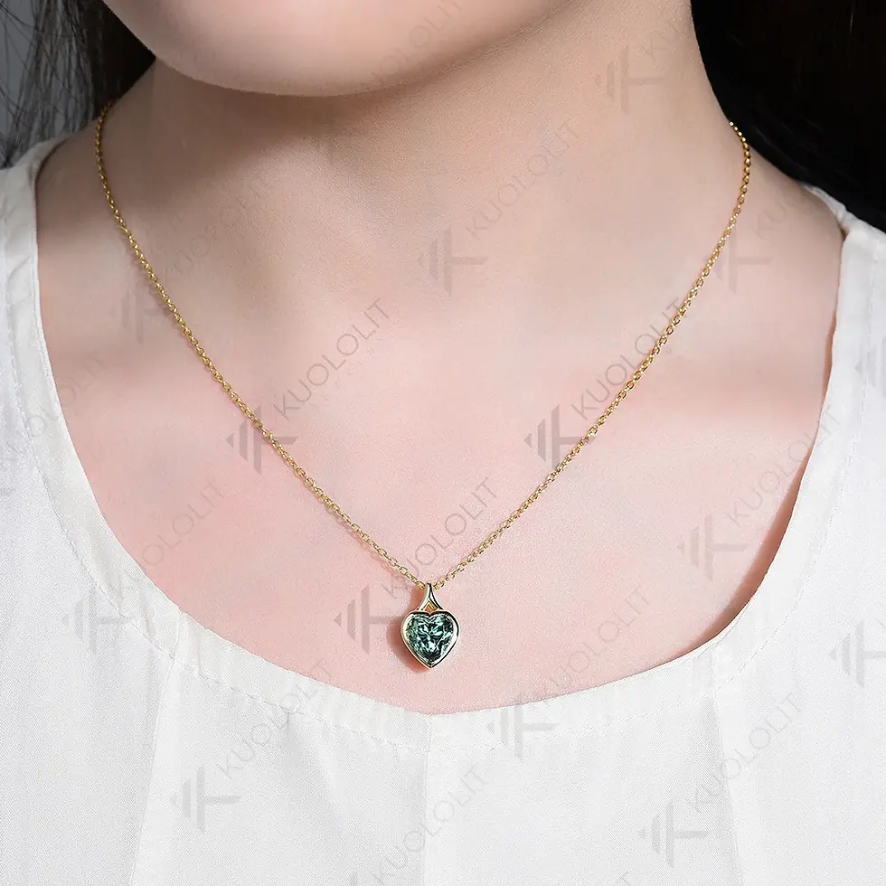 Thumbnail: 2CT Heart Cyan Moissanite Necklace for Women Solid 14K