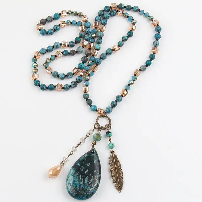 Thumbnail: Bohemian Jewelry Accessory Stones Knotted With Stone Dorp Pendant Necklace