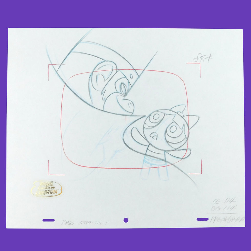 Mojo Jojo and Blossom Powerpuff Girls Original Production Drawing