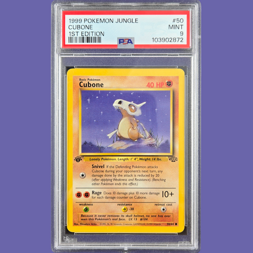 first edition cubone pokemon card (EX Team Magma vs Team Aqua 40) (Benching either Pokemon ends this effect.) [FF] Rage (10+) Does 10 damage plus 10 more damage for each damage counter on Cubone. cubone 1st edition Pokemon Card