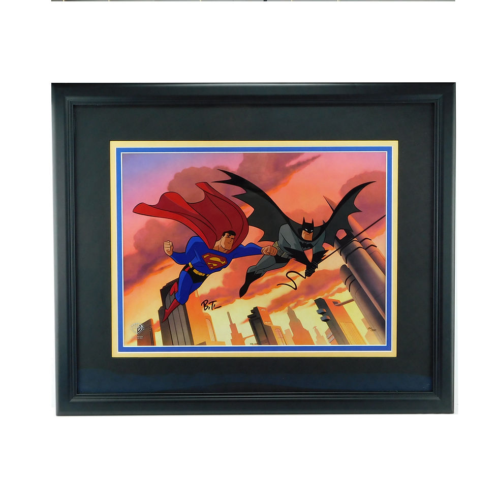 Thumbnail: Superman and Batman in the sky with a sunset behind them Animation America