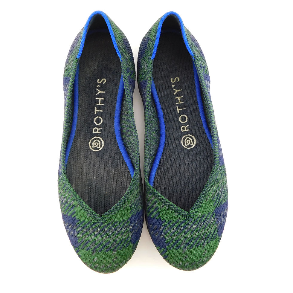 Thumbnail: ROTHY'S Size 8 Green Plaid Retired Round Toe Flats Shoes