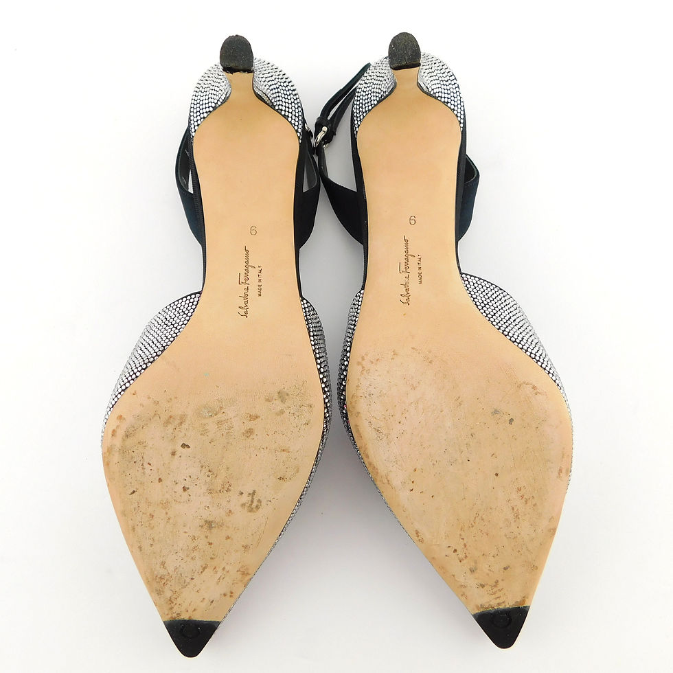 Thumbnail: FERRAGAMO Size 9 ILEEN Black Crystal Slingback Heels Pumps Shoes