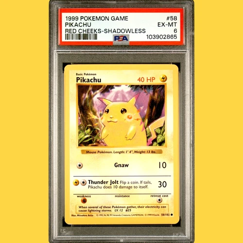 Shadowless Animation 1999 PIKACHU Red-Cheeks Shadowless #58/102 PSA 6 Pokemon Game Card ...