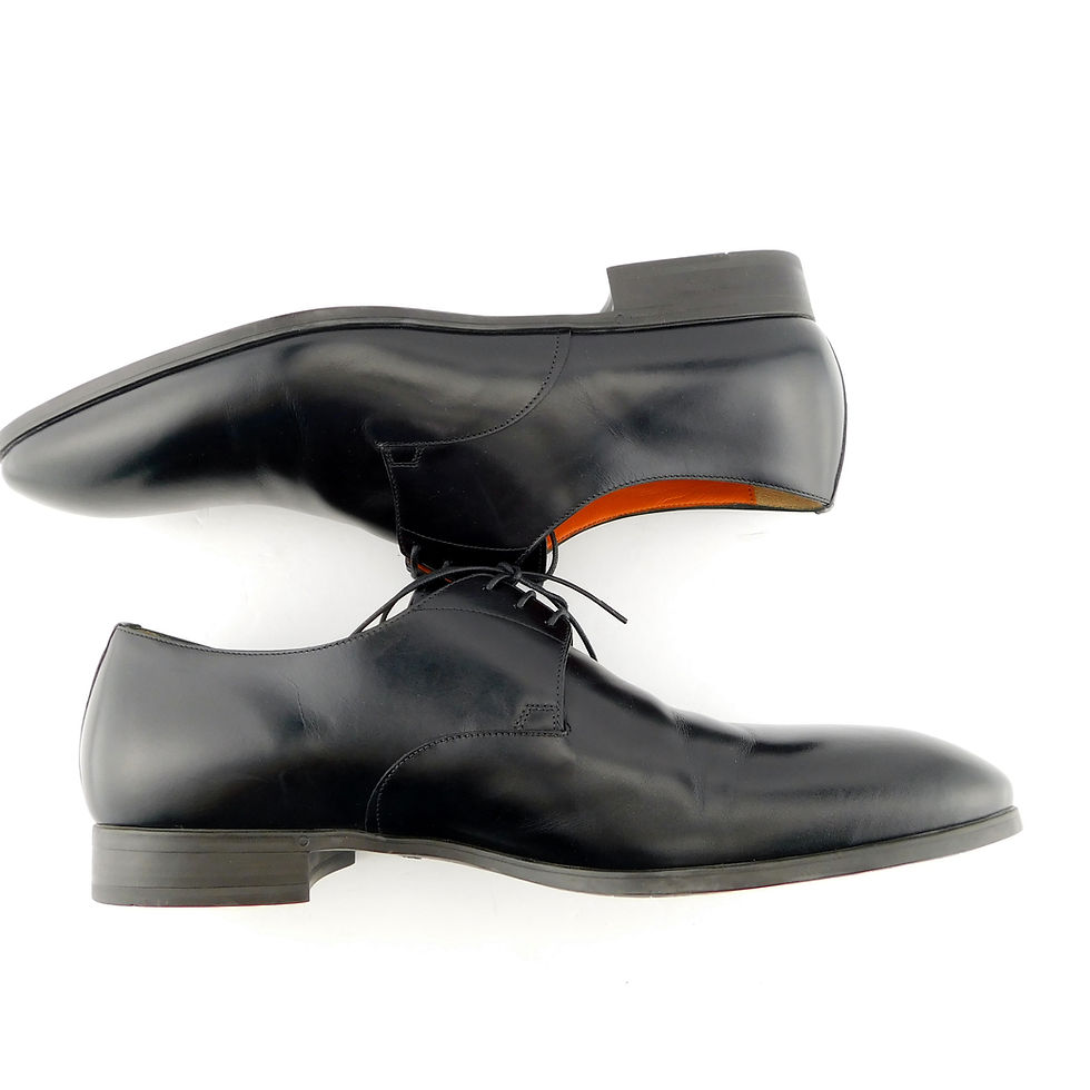 Thumbnail: SANTONI Size 11 INDUCT Black Leather Plain Toe Oxfords Shoes