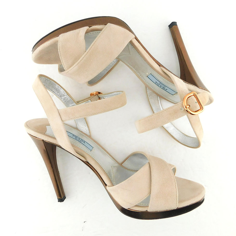 Thumbnail: PRADA Size 8.5 Latte Suede Strappy Bronze Heel Pumps Shoes 39 Eur