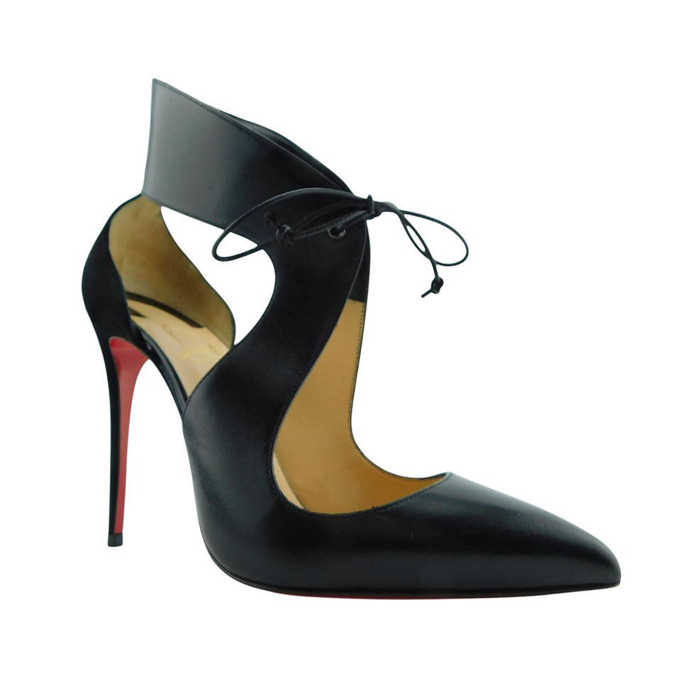 Christian Louboutin Size 7.5 / 38 Eur Ferme Rouge Black Tie Up Heels