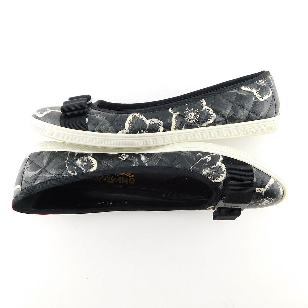 Thumbnail: FERRAGAMO Size 7.5 C Wide RUFINA Floral Black Ballet Sneaker Flats Shoes