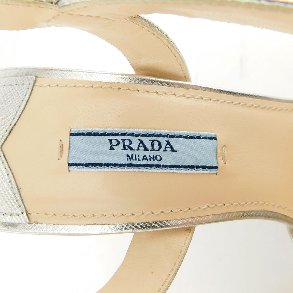 Thumbnail: PRADA Size 7.5 Silver & Gold Studded Slingback Heels Sandals Shoes 38 Eur