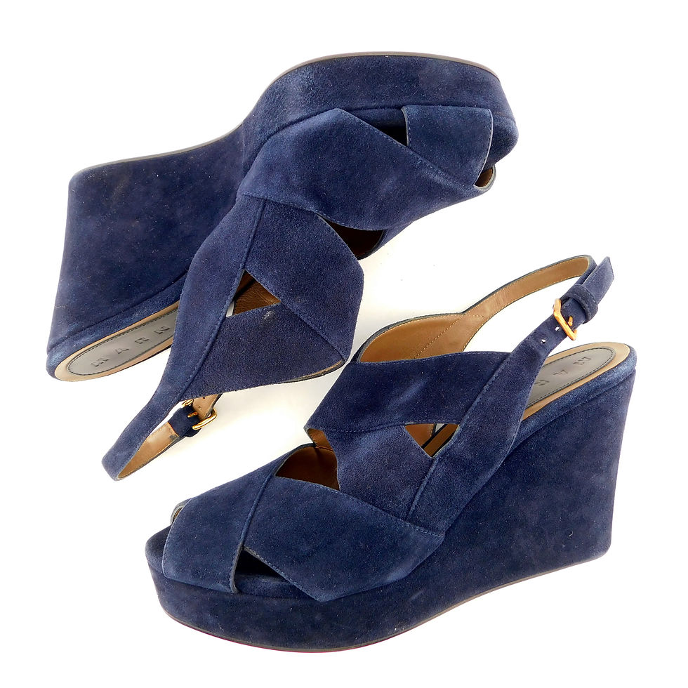 Thumbnail: MARNI Size 9 Blue Suede Slingback Wedge Heels Sandals Shoes 40 Eur