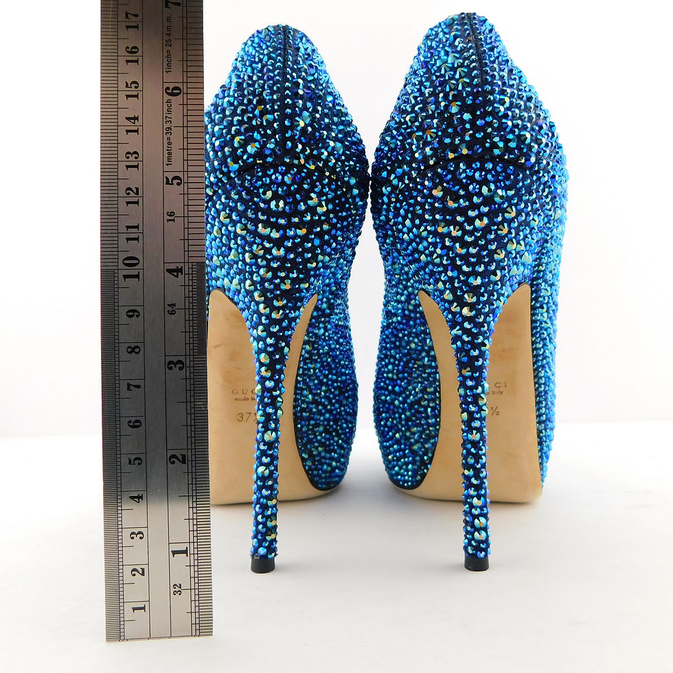 Thumbnail: GUCCI Blue Crystal Encrusted Peep Toe Pumps