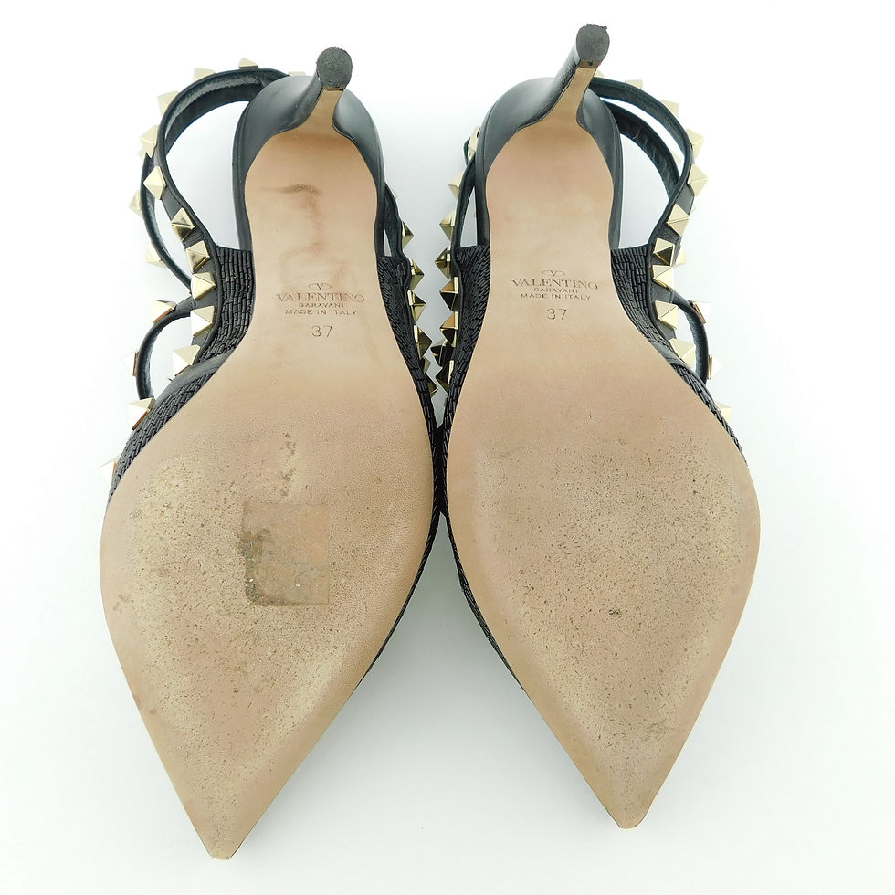 Thumbnail: VALENTINO Size 7 ROCKSTUD Crystal Bead Ankle Strap Heels Pumps Shoes 37 Eur