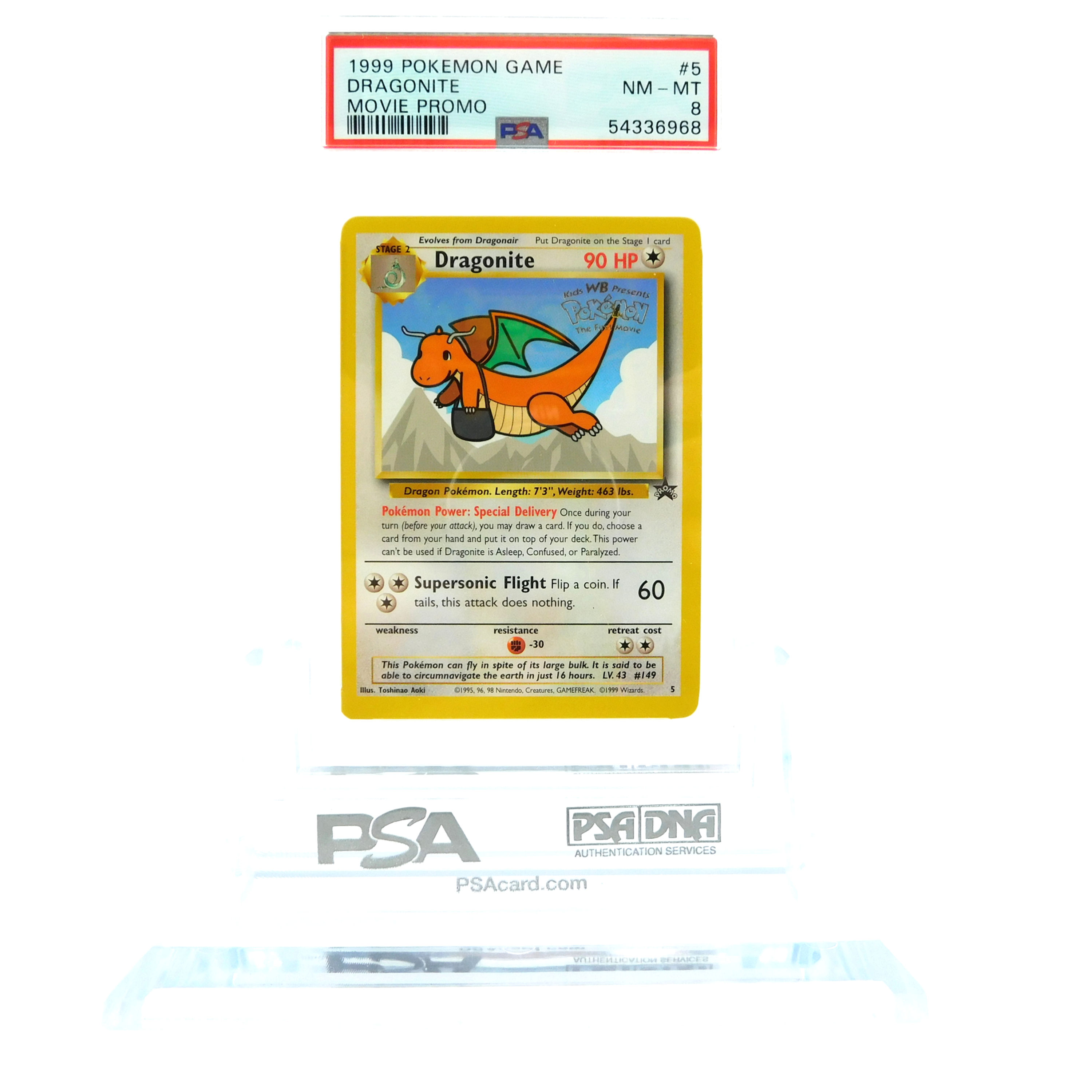 DRAGONITE PSA 8 Movie Promo 1999 Pokemon Card #4 Black Star NMT