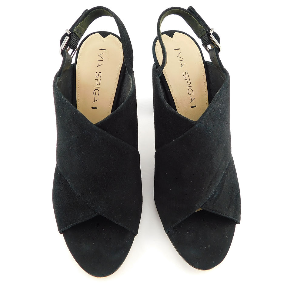 Thumbnail: VIA SPIGA Size 8.5 Black Suede Cross Over Slingback Heels Shoes 8 1/2