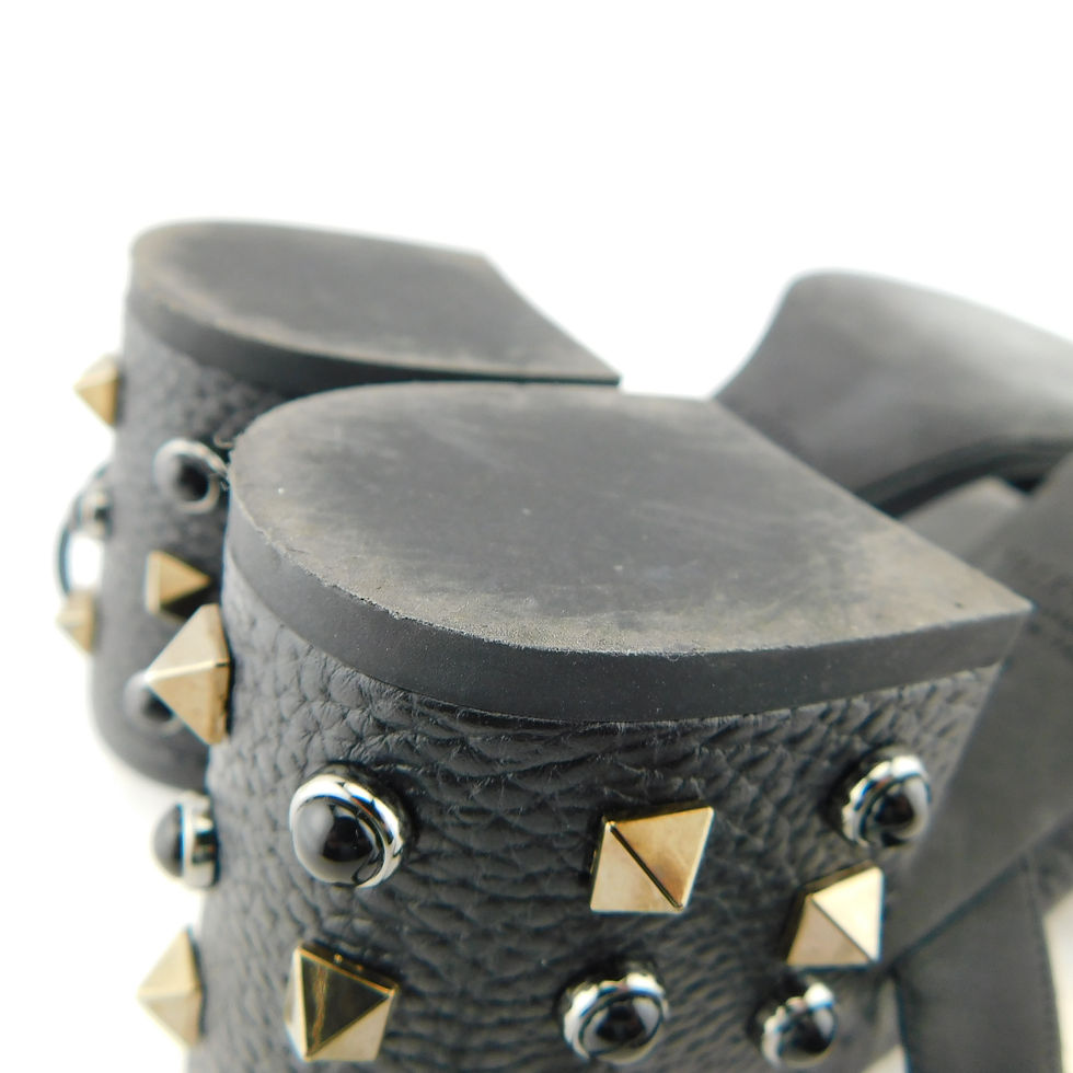 Thumbnail: VALENTINO Size 7.5 Black ROCKSTUD Block Heel Ankle Strap Sandals Shoes 38 Eur